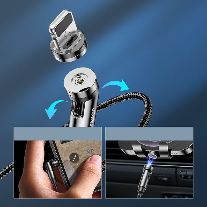Universalus magnetinis laidas USB Lightning įkrovimo laidas USB-C microUSB 1,2m juodas