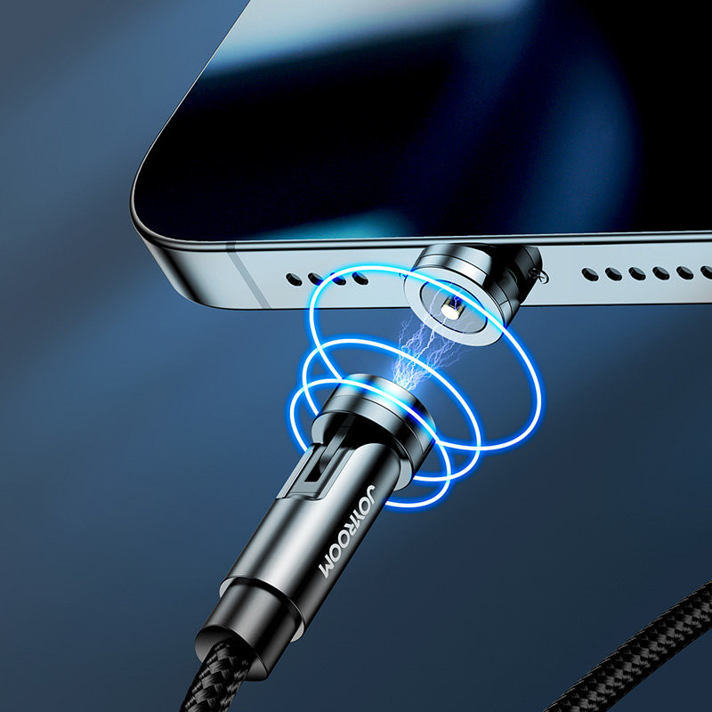 Universalus magnetinis laidas USB Lightning įkrovimo laidas USB-C microUSB 1,2m juodas