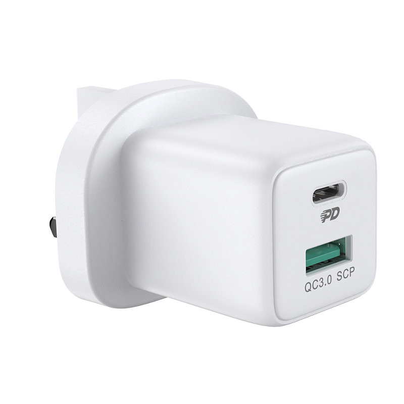 
Sieninis telefono įkroviklis USB-C USB 30W PD QC 4.5A Anglų UK Kištukas Baltas
