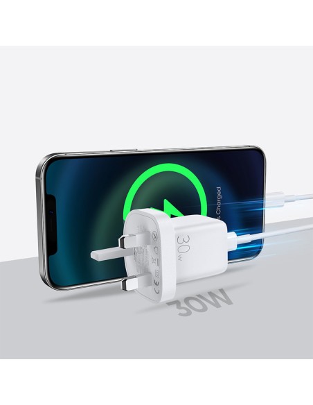 Sieninis telefono įkroviklis USB-C USB 30W PD QC 4.5A Anglų UK Kištukas Baltas
 
Sieninis telefono įkroviklis USB-C USB 30W PD QC 4.5A Anglų UK Kištukas Baltas