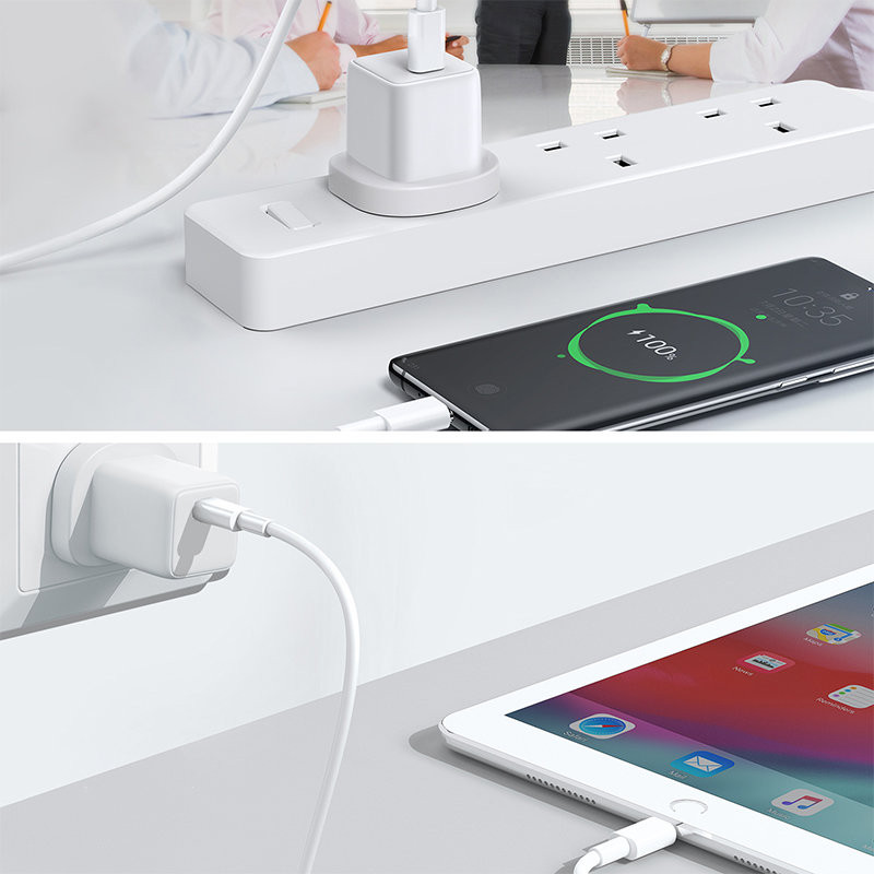 Sieninis telefono įkroviklis USB-C USB 30W PD QC 4.5A Anglų UK Kištukas Baltas