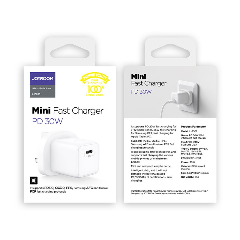Sieninis telefono įkroviklis USB-C USB 30W PD QC 4.5A Anglų UK Kištukas Baltas