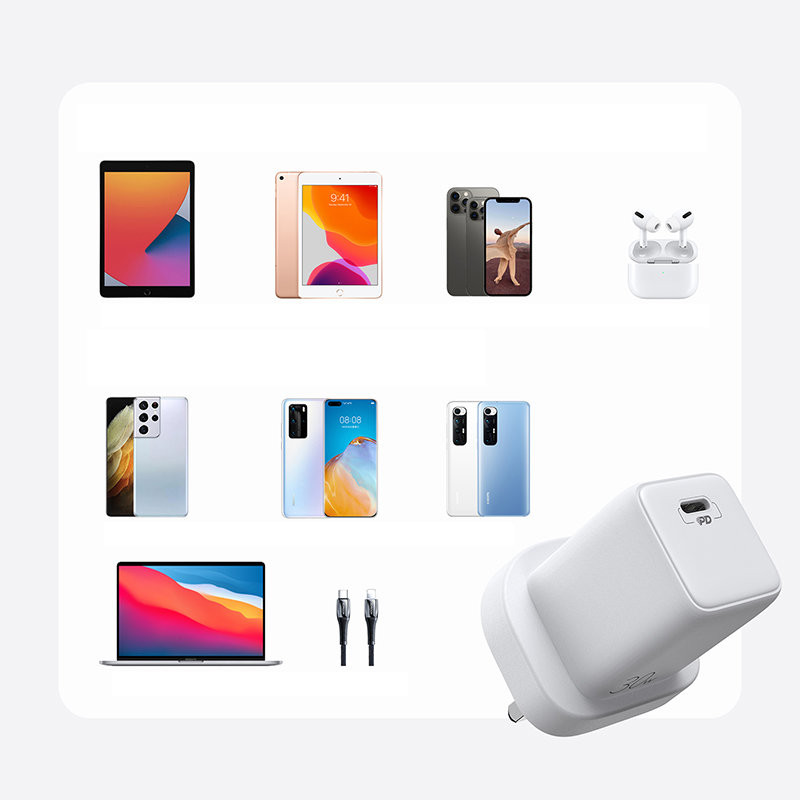 Sieninis telefono įkroviklis USB-C USB 30W PD QC 4.5A Anglų UK Kištukas Baltas
