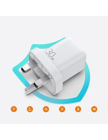 Sieninis telefono įkroviklis USB-C USB 30W PD QC 4.5A Anglų UK Kištukas Baltas
 
Sieninis telefono įkroviklis USB-C USB 30W PD QC 4.5A Anglų UK Kištukas Baltas