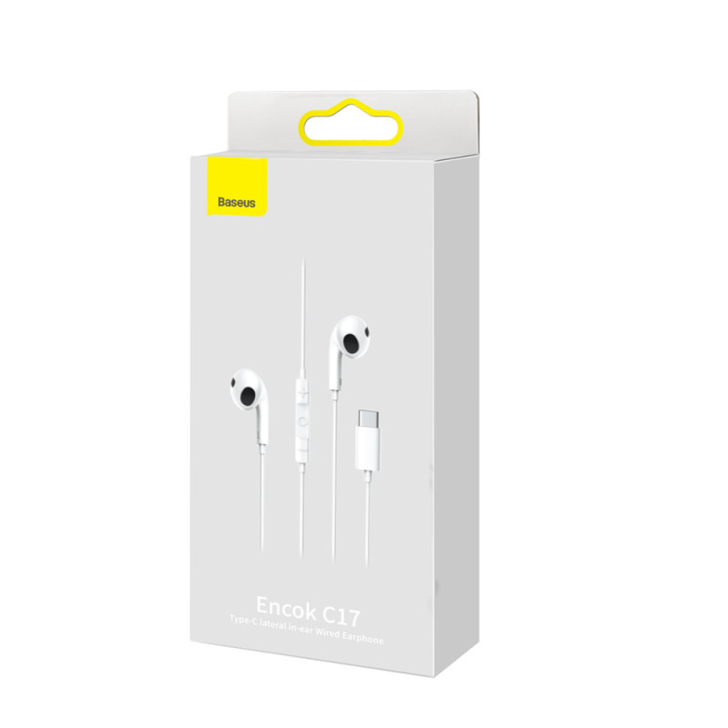 Encok C17 į ausis įdedamos ausinės su USB-C mikrofonu, baltos spalvos