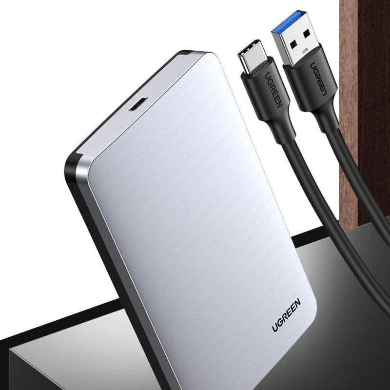 Kišeninis dėklas 2,5 colio SATA 3,0 6Gbps kietajam diskui + USB - USB-C laidas, 0,5 m pilkas