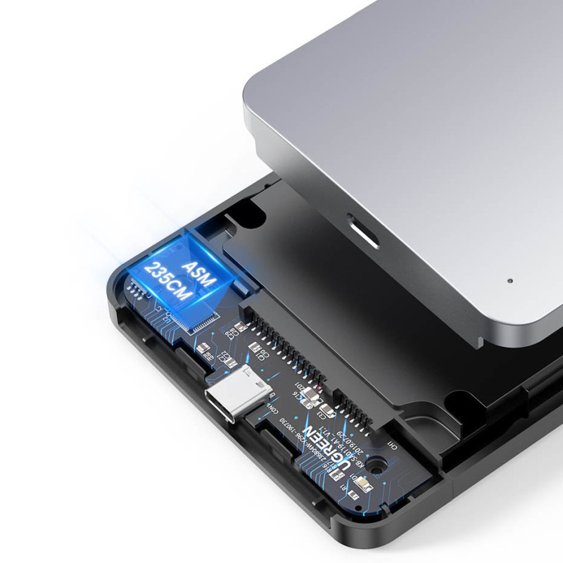 Kišeninis dėklas 2,5 colio SATA 3,0 6Gbps kietajam diskui + USB - USB-C laidas, 0,5 m pilkas