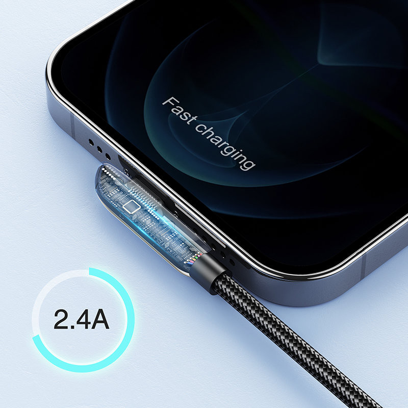 Žaidimų laidas iPhone USB - Lightning įkrovimui ir duomenų perdavimui 2.4A 1.2m sidabrinis