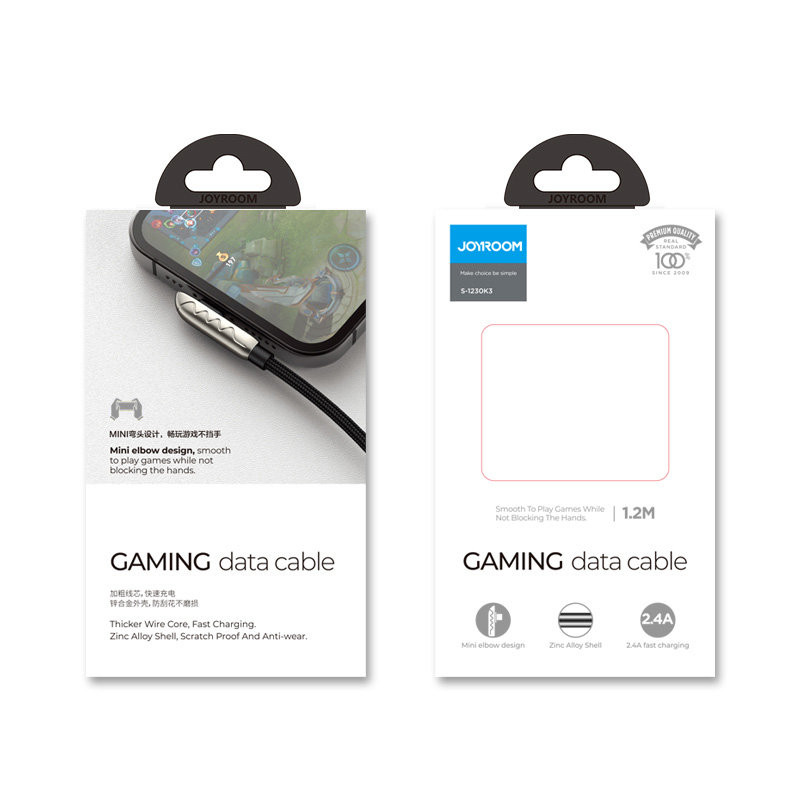 Žaidimų laidas iPhone USB - Lightning įkrovimui ir duomenų perdavimui 2.4A 1.2m sidabrinis