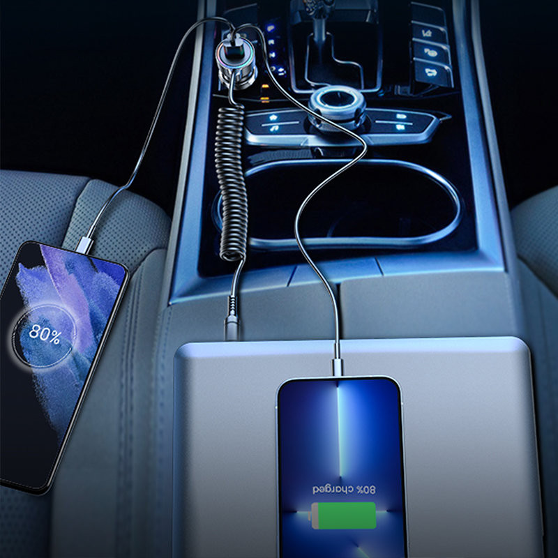 Greitas automobilinis įkroviklis 3 viename su USB-C laidu 1,5 m 55 W juodas