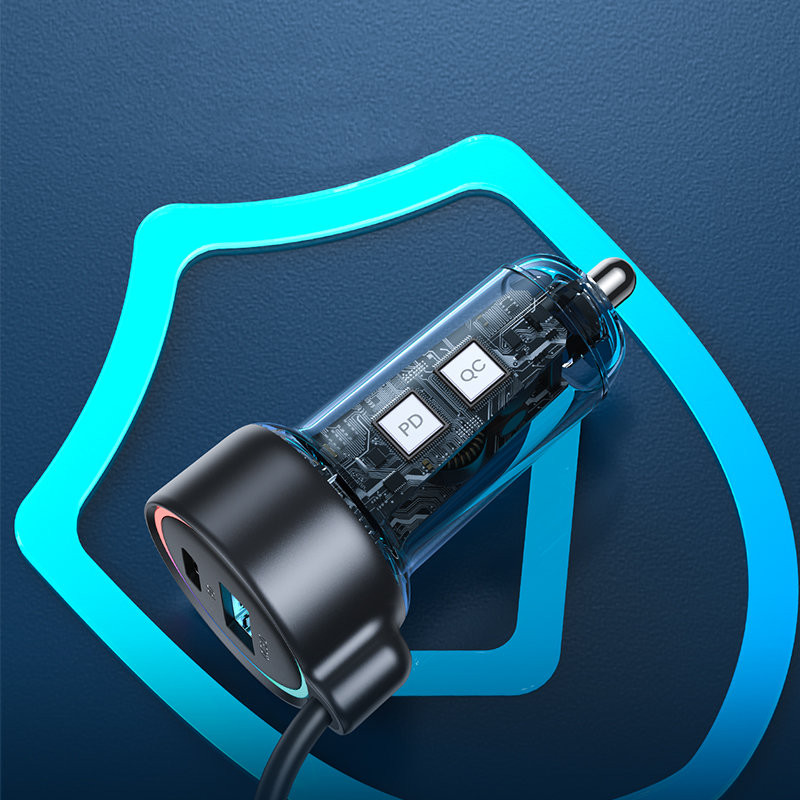 Greitas automobilinis įkroviklis 3 viename su USB-C laidu 1,5 m 55 W juodas