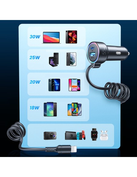 Greitas automobilinis įkroviklis 3 viename su USB-C laidu 1,5 m 55 W juodas
 
Greitas automobilinis įkroviklis 3 viename su USB-C laidu 1,5 m 55 W juodas