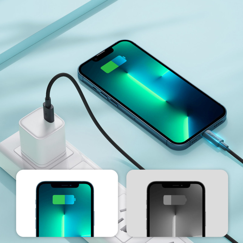 Tvirtas USB-C - Lightning kabelis iPhone, skirtas greitam duomenų perdavimo įkrovimui, 20W, 2m, juodas