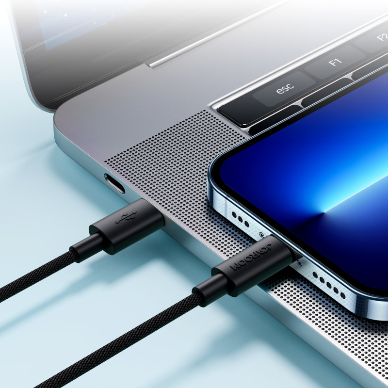 Tvirtas USB-C - Lightning kabelis iPhone, skirtas greitam duomenų perdavimo įkrovimui, 20W, 2m, juodas