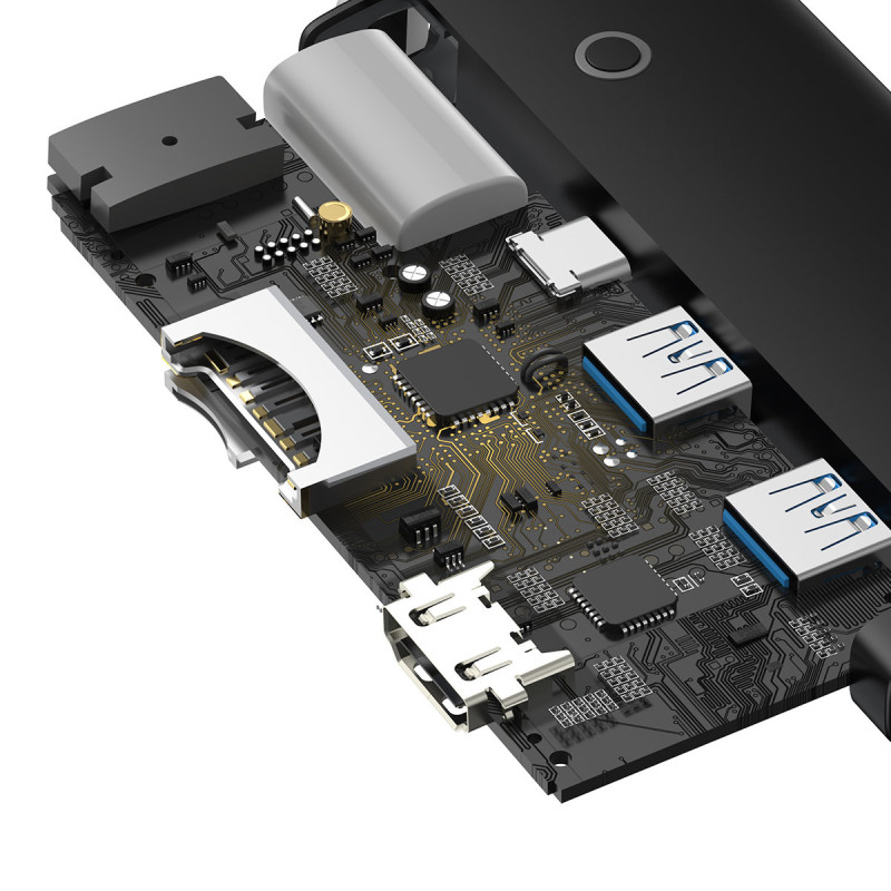 Daugiafunkcis HUB Lite serijos USB-C 2x USB PD HDMI SD/ TF juodas