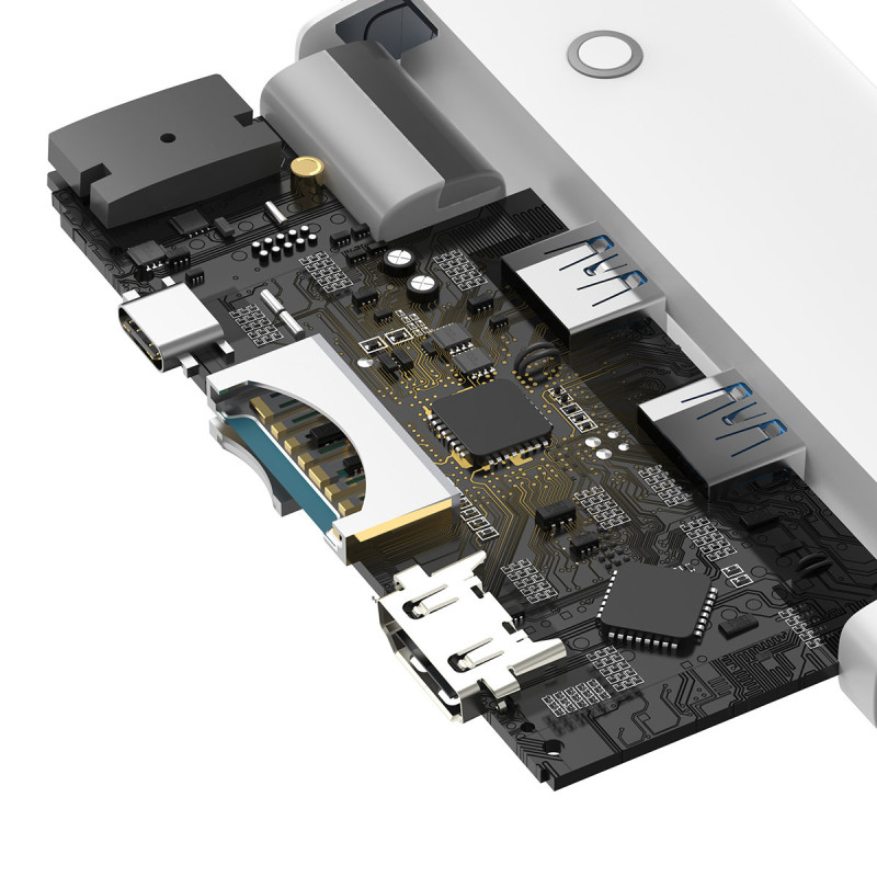 Daugiafunkcis HUB Lite serijos USB-C 2x USB PD HDMI SD/ TF baltas