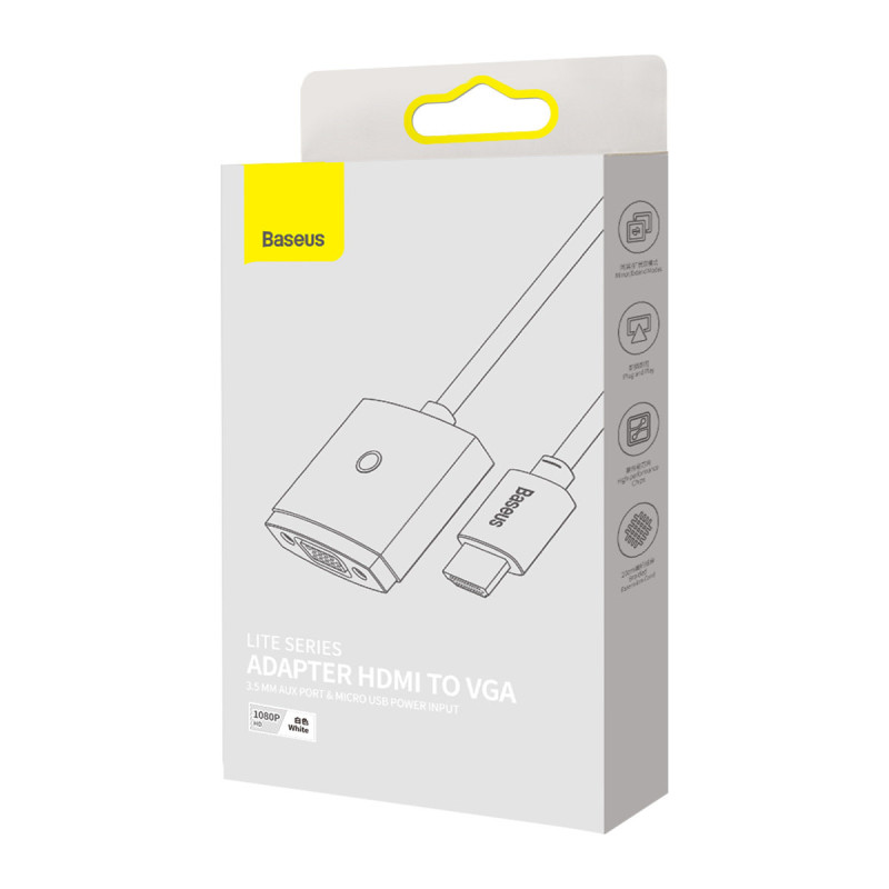 HDMI į VGA adapteris + 3,5 mm mini lizdas maitinimo šaltinis microUSB Lite Series baltas
