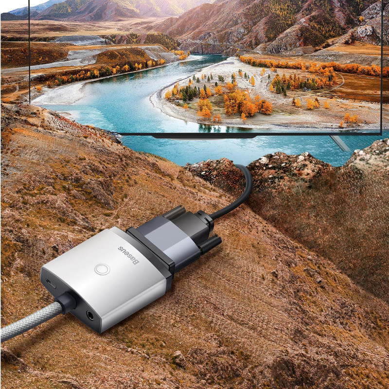 HDMI į VGA adapteris + 3,5 mm mini lizdas maitinimo šaltinis microUSB Lite Series baltas