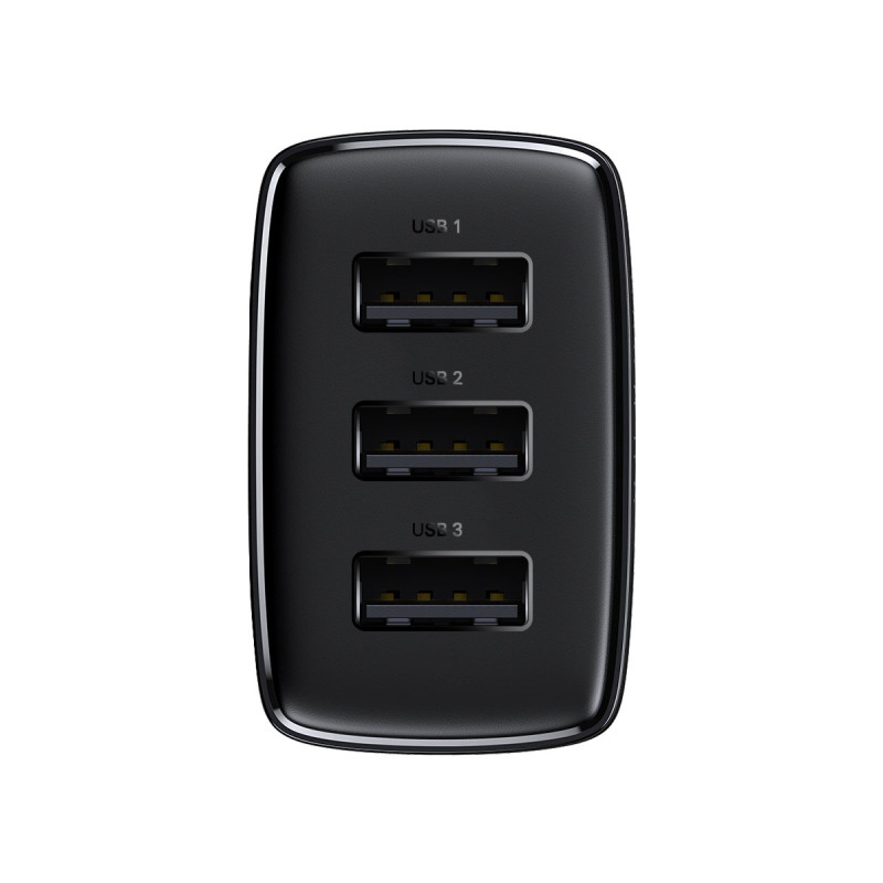 Kompaktiškas 3x USB 17W sieninis įkroviklis, juodas
