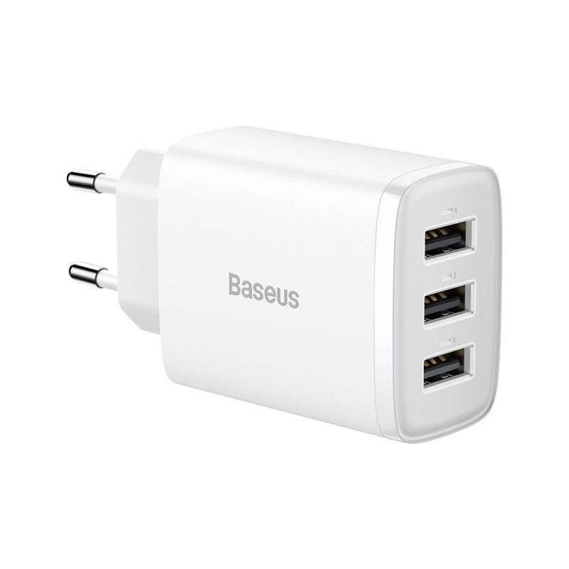 
Kompaktiškas 3x USB 17W sieninis įkroviklis, baltas
