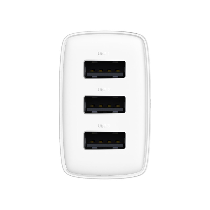 Kompaktiškas 3x USB 17W sieninis įkroviklis, baltas