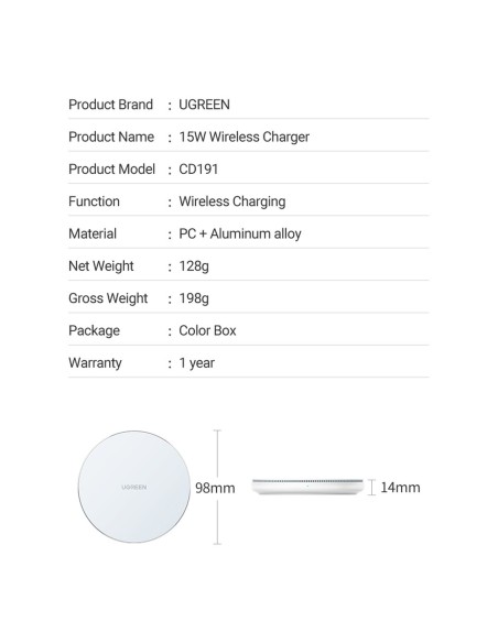 
15W Qi belaidis indukcinis įkroviklis, baltas
