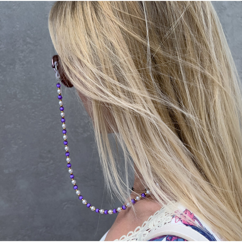 Grandininis pakabukas akiniams su violetiniais karoliukais
