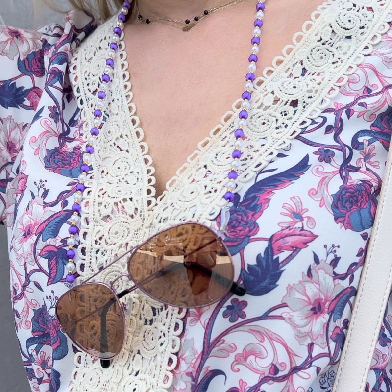 Grandininis pakabukas akiniams su oranžiniais karoliukais