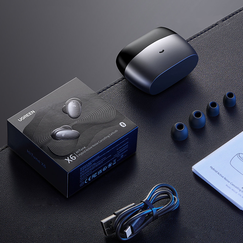 HiTune X6 TWS Bluetooth 5.0 ANC belaidės ausinės, pilkos spalvos