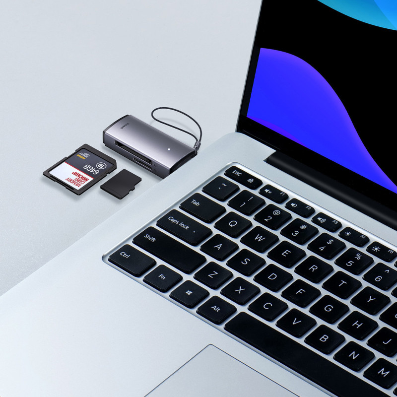 USB Lite serijos SD/ TF kortelių skaitytuvo adapteris, pilkas