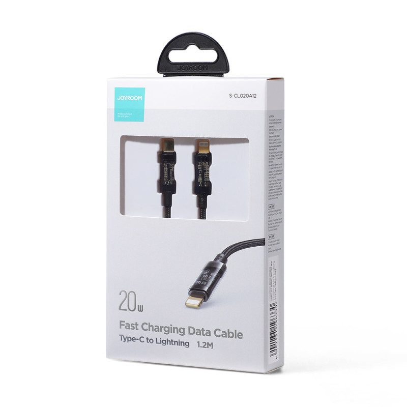 Pintas kabelis iPhone USB-C - Lightning PD 20W 1,2m juodas