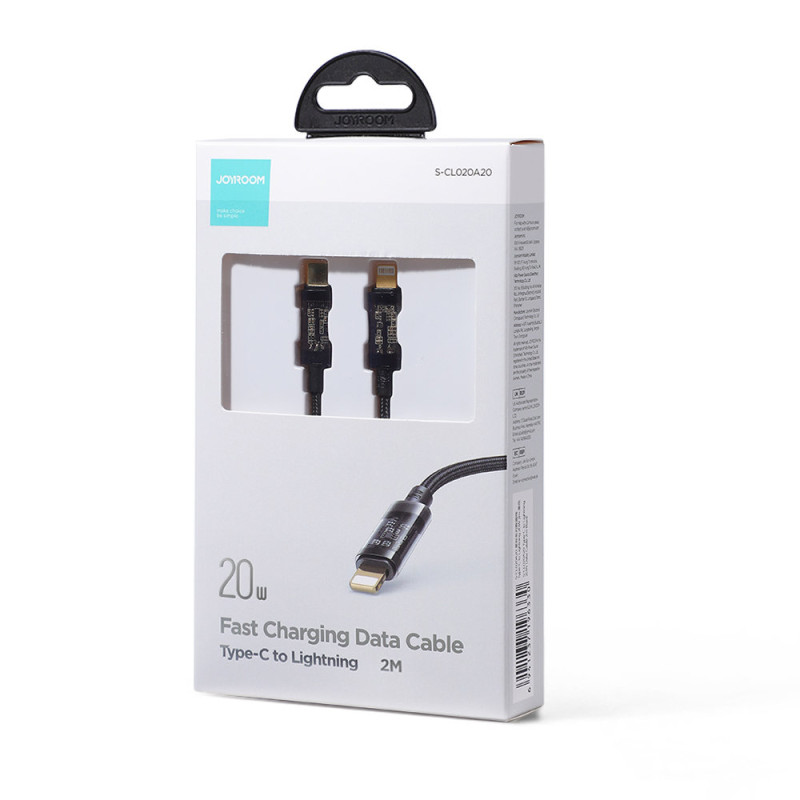 Pintas kabelis iPhone USB-C - Lightning PD 20W 2m juodas