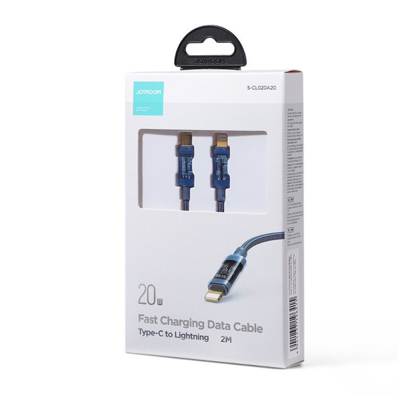 Pintas kabelis iPhone USB-C - Lightning PD 20W 2m mėlynas
