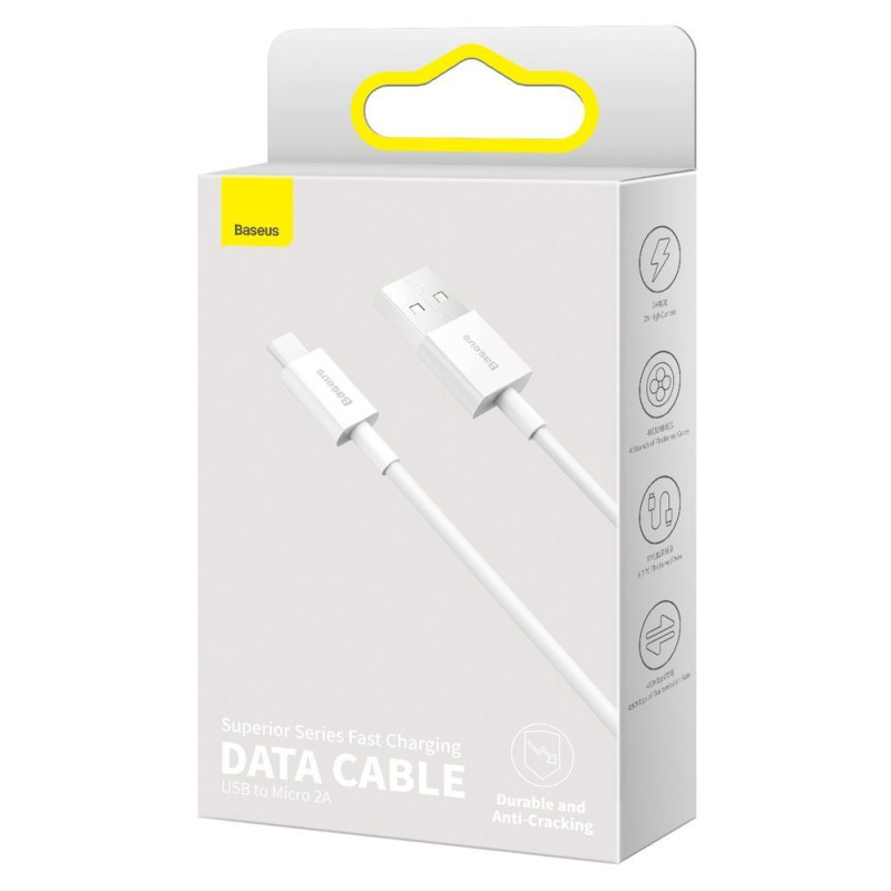 Puikus kabelis USB microUSB laidas greitam įkrovimui 2A 1m baltas