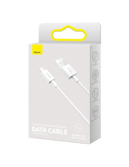 Puikus kabelis USB microUSB laidas greitam įkrovimui 2A 1m baltas Puikus kabelis USB microUSB laidas greitam įkrovimui 2A 1m baltas