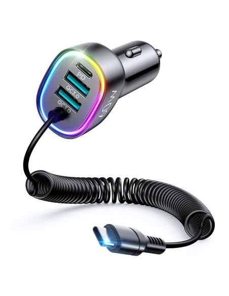 
Greitas automobilinis įkroviklis 4in1 PD QC AFC FCP + 60W USB-C laidas 1,6m juodas
