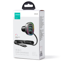 
Greitas automobilinis įkroviklis 4in1 PD QC AFC FCP + 60W USB-C laidas 1,6m juodas
