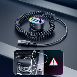 
Greitas automobilinis įkroviklis 4in1 PD QC AFC FCP + 60W USB-C laidas 1,6m juodas
