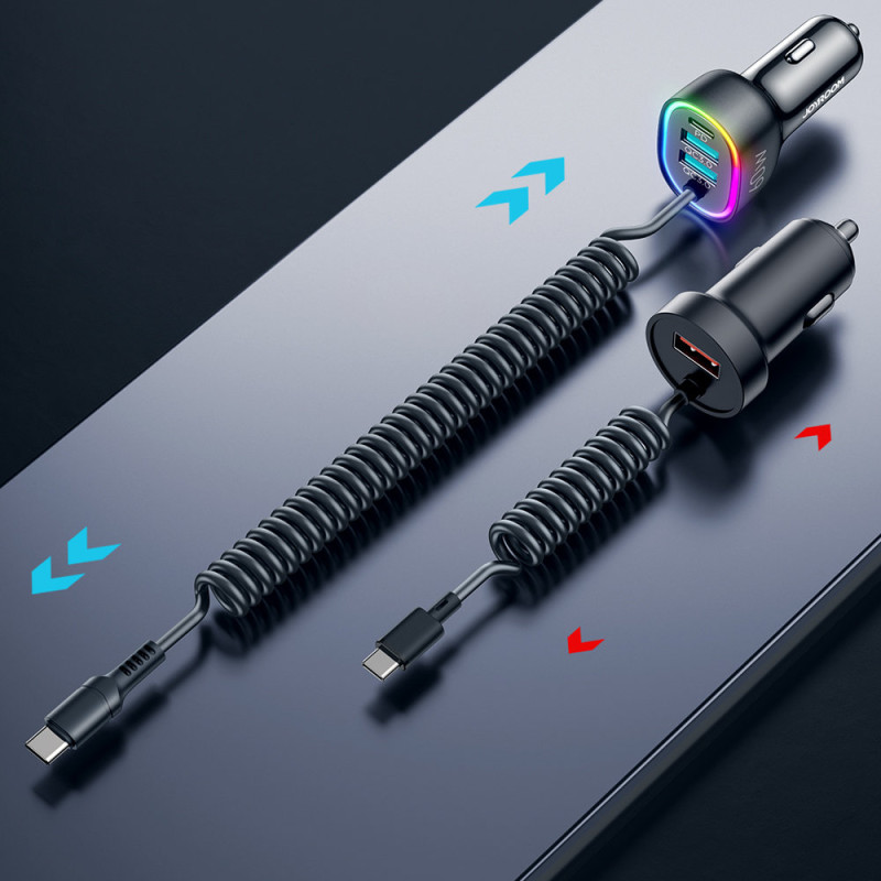 
Greitas automobilinis įkroviklis 4in1 PD QC AFC FCP + 60W USB-C laidas 1,6m juodas
