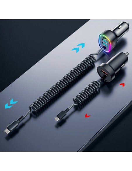 
Greitas automobilinis įkroviklis 4in1 PD QC AFC FCP + 60W USB-C laidas 1,6m juodas
