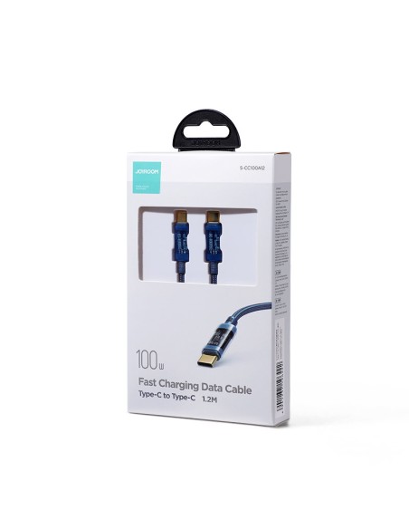 
Tvirtas pintas kabelis USB-C 100W 1,2m mėlynas
