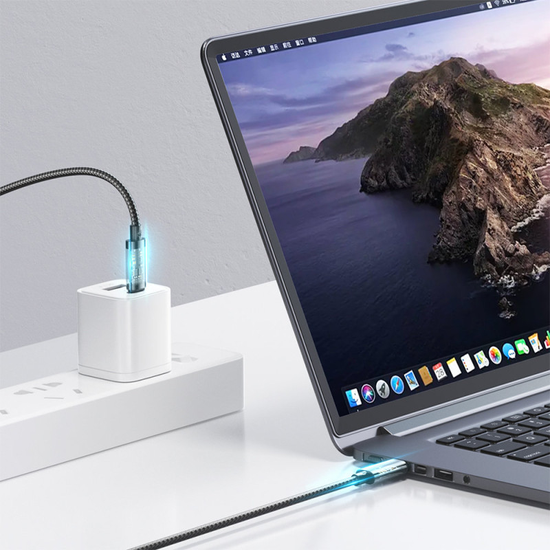 
Tvirtas pintas kabelis USB-C 100W 1,2m mėlynas
