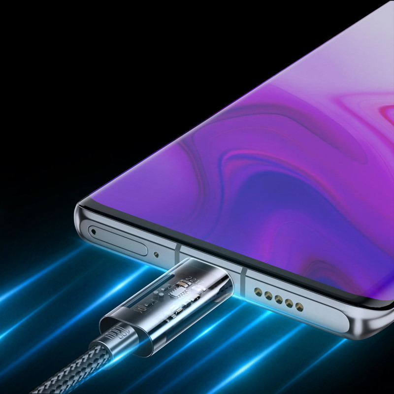 
Tvirtas pintas kabelis USB-C 100W 1,2m mėlynas
