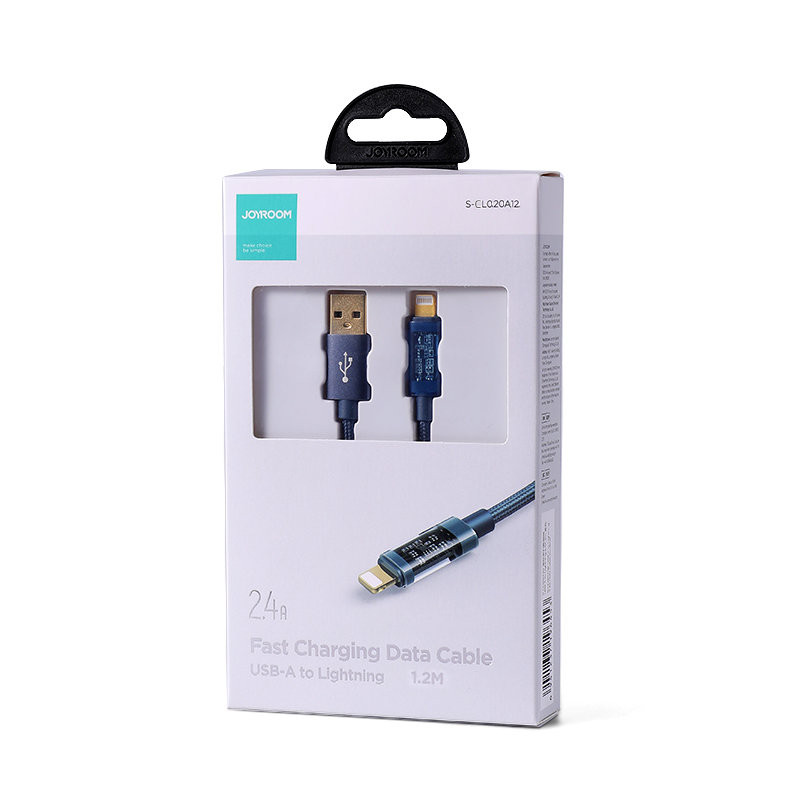 iPhone USB - Lightning laidas įkrovimui ir duomenų perdavimui 2.4A 20W 1.2m mėlynas