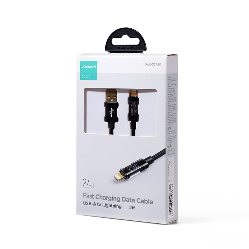 iPhone USB - Lightning laidas įkrovimui ir duomenų perdavimui 2.4A 20W 2m juodas