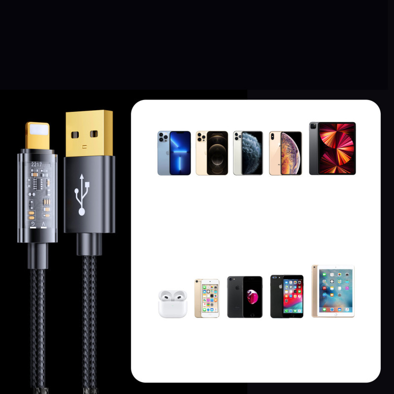 iPhone USB - Lightning laidas įkrovimui ir duomenų perdavimui 2.4A 20W 2m juodas