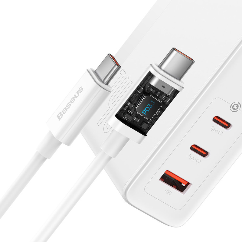 GaN5 Pro greitas įkroviklis 2x USB-C + USB 140W baltas