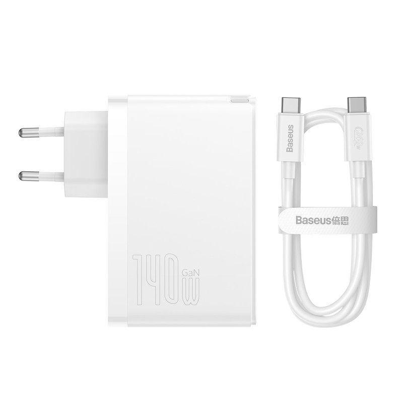 GaN5 Pro greitas įkroviklis 2x USB-C + USB 140W baltas