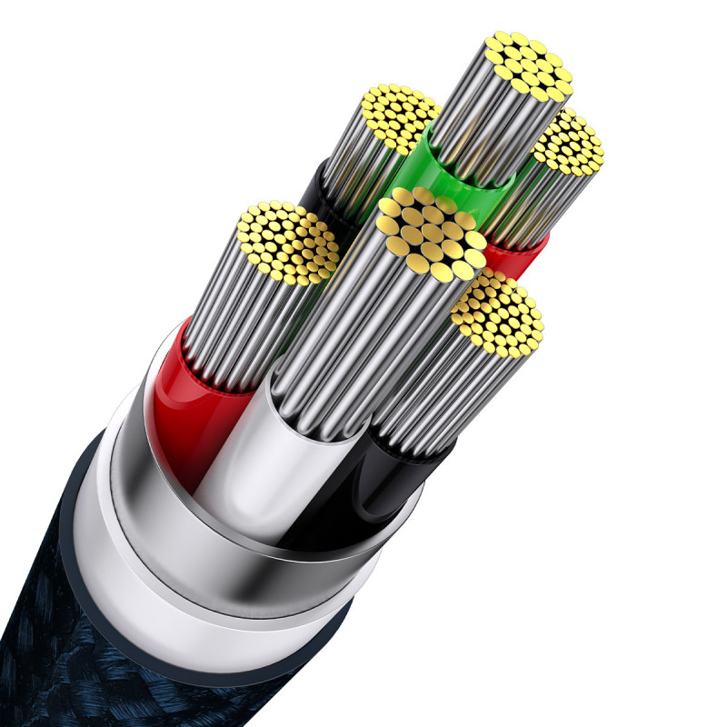 3 viename laidas greito įkrovimo laidas USB-A į USB-C microUSB Lightning 66W 480Mb/ s 1,2m mėlynas