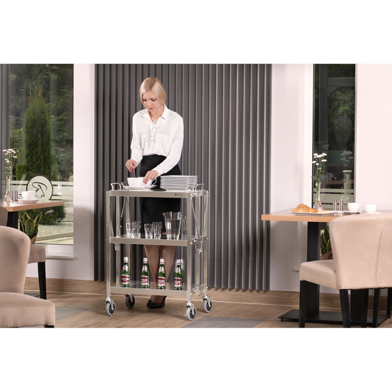 
Maitinimo padavėjo vežimėlis sulankstomas plieninis 3 lentynos 400 x 580 mm iki 90 kg
